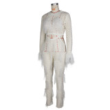 Tassel Knit Hollow Out Split Jumpsuit ZSD-0310
