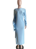 Solid Color Long Sleeve Maxi Dress LS-0405