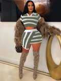 Stripe Color Block Knits Two Piece Skrits Set MDF-5399