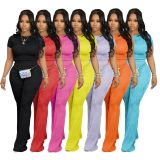 Casual Short Sleeve Solid Sport Two Piece Pants Set AIL-272
