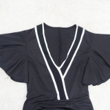 Ruffle Sleeve V-Neck Colorblocking Dress YF-10723