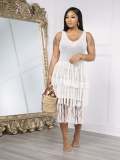 Sleeveless Knits Mesh Tassel Long Dress YS-2406