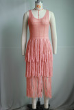 Sleeveless Knits Mesh Tassel Long Dress YS-2406