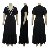 Ruffle Sleeve V-Neck Colorblocking Dress YF-10723