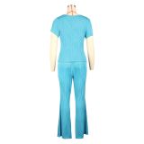 Casual Short Sleeve Solid Sport Two Piece Pants Set AIL-272