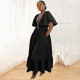 Ruffle Sleeve V-Neck Colorblocking Dress YF-10723