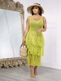 Sleeveless Knits Mesh Tassel Long Dress YS-2406