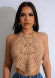 Tie Up Crochet Cutout Vacation Beach Top OSM-4457