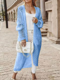Solid Long Hollow Out Sweater Cardigan Coat FSXF-570