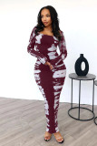 Long Sleeve Print U Neck Long Dress QODY-6017