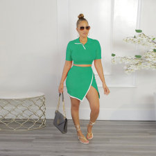 Casual Lapel Tops And Split Skirts 2 Piece Set FSXF-387
