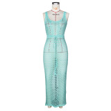 Lace-up Mesh Knit Beach Maxi Dress ZSD-0311