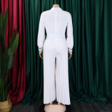 Solid Color Long Sleeve Belt Loose Jumpsuit GCZF-8504