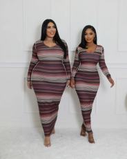 Stripe Print Long Sleeve Long Sleeve QODY-6019