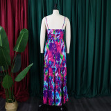 Plus Size Sexy Print Sling Big Swing Maxi Dress GCZF-8465