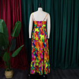 Plus Size Sexy Print Sling Big Swing Maxi Dress GCZF-8465