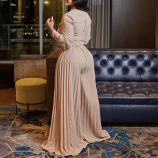Solid Color Long Sleeve Belt Loose Jumpsuit GCZF-8504