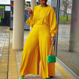 Solid Color Long Sleeve Loose Pleated 2 Piece Set GCZF-8531
