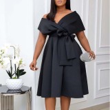 V-neck Pleated Tie Up Sexy Midi Dress GCZF-8483
