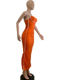 Sexy Sling Contrast Color Slim Long Dress QODY-6025