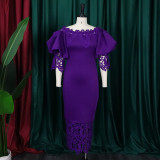 Lace Patchwork One Neck Midi Dress GCZF-D247-B2