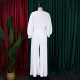 Solid Color Long Sleeve Loose Pleated 2 Piece Set GCZF-8531