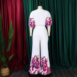 Fashion Print V Neck Top And Pants 2 Piece Set GCZF-8522