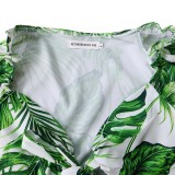 Print V Neck Tie Up Top Two Piece Pant Set GCZF-8469