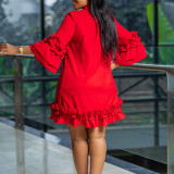 Lace-up Flared Sleeve Loose A-line Dress GCZF-D3248-C2