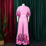 Fashion Print V Neck Top And Pants 2 Piece Set GCZF-8522