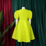 Solid Color Short Sleeve Party Dress GCZF-C1-D3178