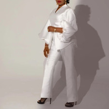 Solid Color Bubble Sleeve Two Piece Pants Set GCZF-8523