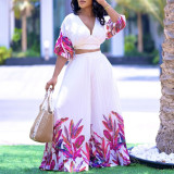 Fashion Print V Neck Top And Pants 2 Piece Set GCZF-8522