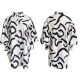 Loose Print Long Sleeve Shirt Dress GCZF-D191