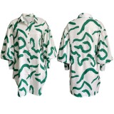 Loose Print Long Sleeve Shirt Dress GCZF-D191