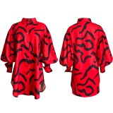 Loose Print Long Sleeve Shirt Dress GCZF-D191