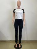 Color Block Sports Yoga Short Sleeve Two Piece Set QODY-6031