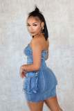 Sexy Denim Tube Tops Zipper Mini Dress CM-8718
