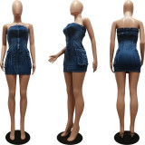 Sexy Denim Tube Tops Zipper Mini Dress CM-8718