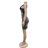 Solid Color Mesh Hot Drill Mini Dress BY-6898