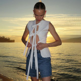 Fashion Sleeveless Tie Up Hollow Tops FL-YY24068