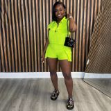 Solid Color Pockets Shorts Casual Two Piece Set SFY-421