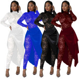 Lace Long Sleeve Jumpsuit And Tie Up Skirt Suit YF-10720