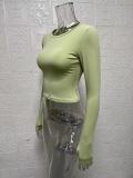 Solid Color Long Sleeve O Neck Tops GYSM-LZY014