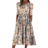 Casual Half Sleeve O Neck Print Dress GYSM-W0527