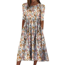 Casual Half Sleeve O Neck Print Dress GYSM-W0527
