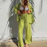 Solid Color Long Sleeve Split Shirt Pants Two Piece Set GYSM-W0513