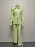 Solid Color Long Sleeve Split Shirt Pants Two Piece Set GYSM-W0513