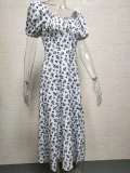 Casual Bubble Sleeve Sling Split Print Dress GYSM-W0274