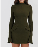 Solid Color Flare Sleeve Midi Dress GYSM-W0720
